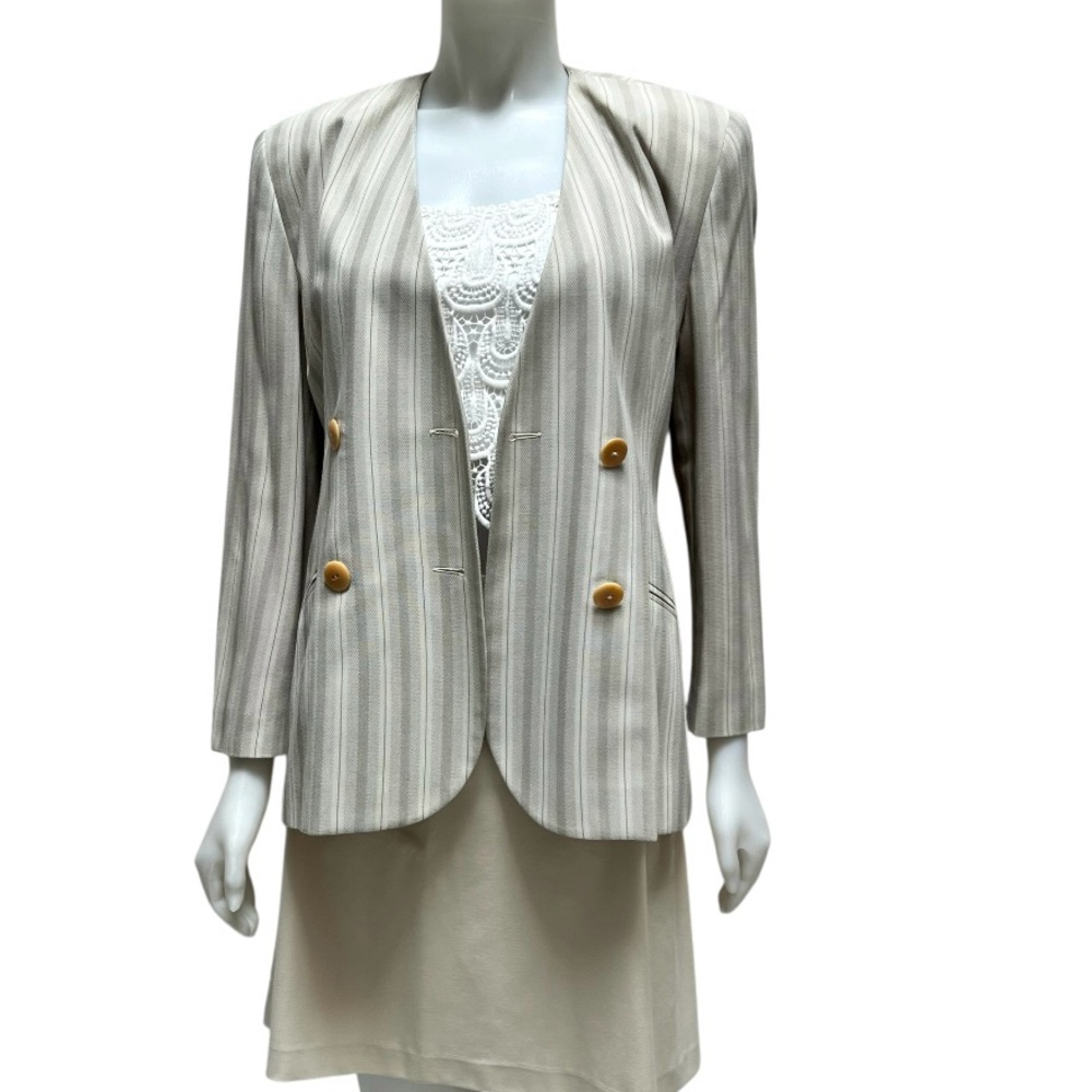 Vintage M Dequin PARIS Striped Double Breasted Blazer Old Money Quiet Luxury 90’ - Picture 3 of 17